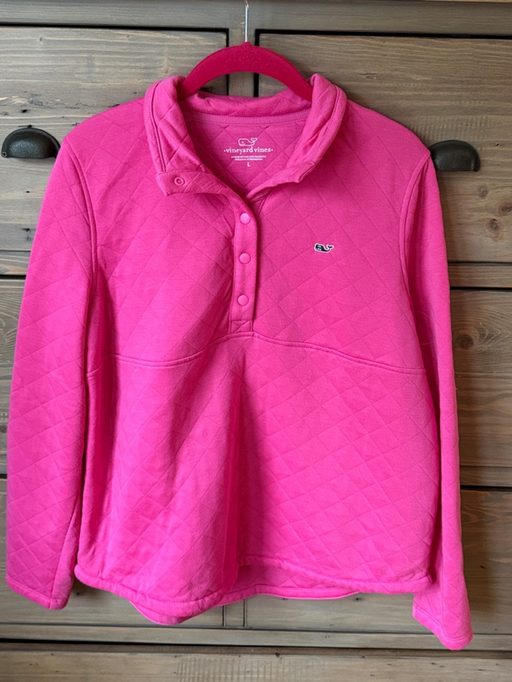 Vineyard Vines Pink Quilted Snap Pullover sz L